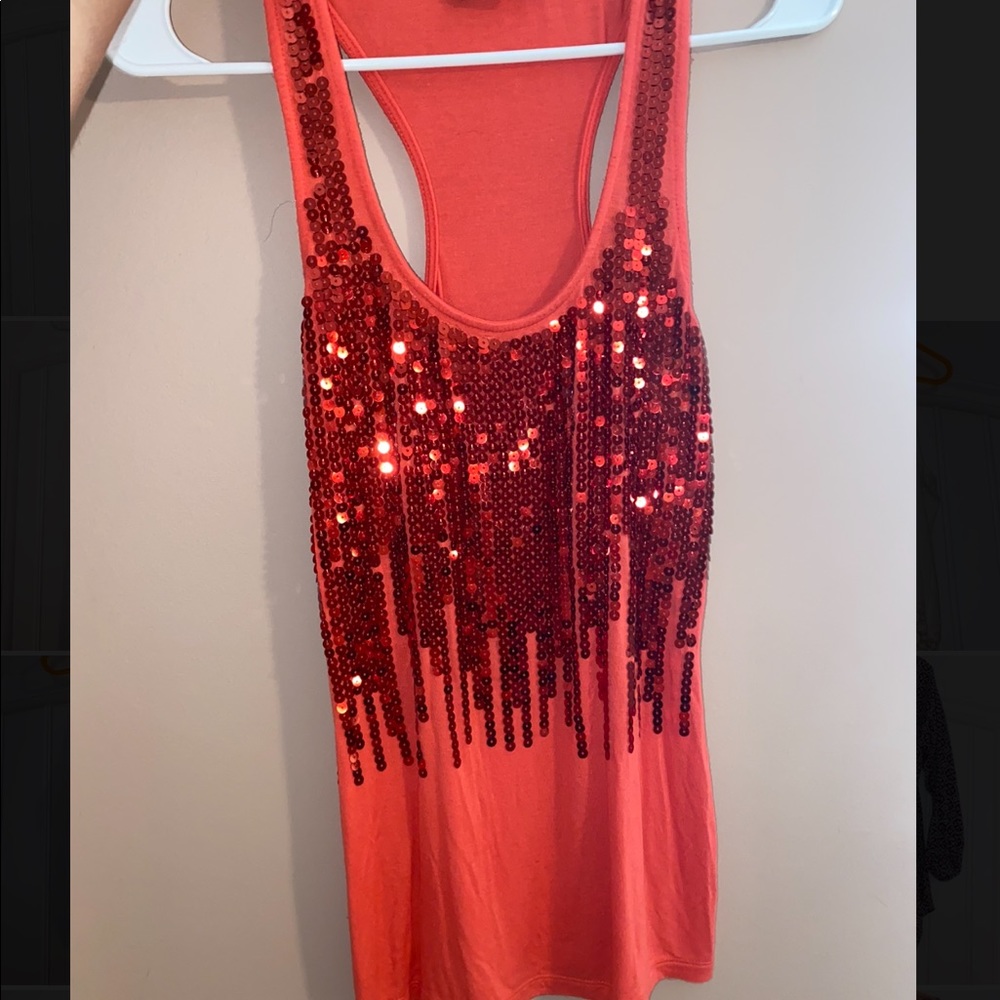 Coral/red sequined tank size S/M